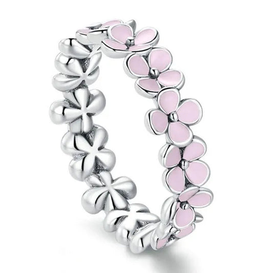 Exquisite Bridal Engagement Wedding Ring Pink Flower Wreath Rings for Women Jewelry