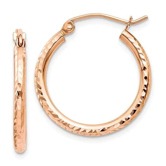 Finest Gold 2 x 20 mm 14K Rose Gold Diamond-Cut Polished Hoop Earrings, Pair