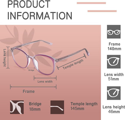 Blue Light Blocking Glasses Women Men TR90 Round Computer Eyeglasses (Purple)