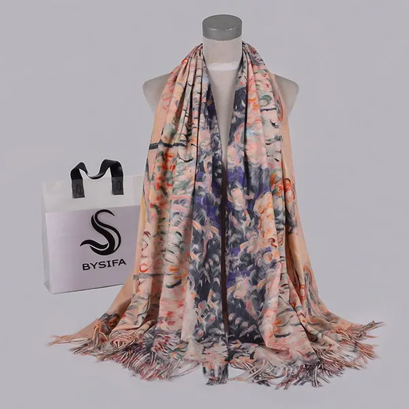 [BYSIFA] Purple Roses Women Scarves Shawl For WInter New Design Warm Long Cashmere Pashmina Double Faces Ladies Scarves Wraps
