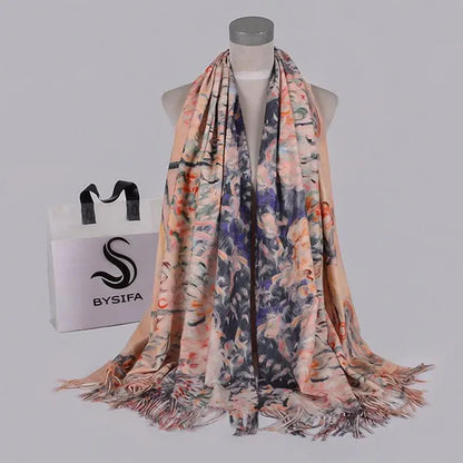 [BYSIFA] Purple Roses Women Scarves Shawl For WInter New Design Warm Long Cashmere Pashmina Double Faces Ladies Scarves Wraps