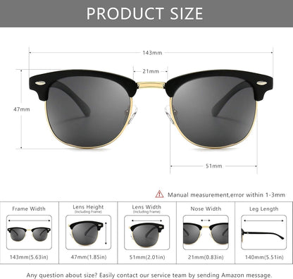 Polarized Sunglasses for Men and Women, Classic Half-Frame Retro Shades for Driving, Travel, and Outdoor Activities