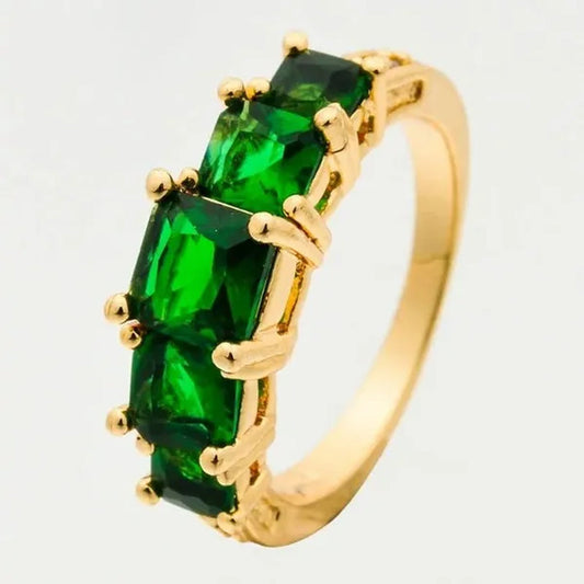 Natural 3.28CT Emerald Diamond 14K Yellow Gold Ring Size 6-10