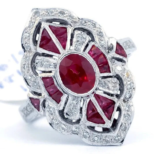 Large 925 Sterling Silver Natural Gemstone Ruby & White Sapphire Diamond Ring Wedding Anniversary Brand Women Jewelry