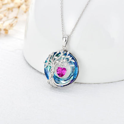 Tree of Life Birthstone Necklaces for Women White Gold Plated 925 Sterling Silver Irish Celtic Tree Jewelry Austrian Crystal Necklace Birthday Gifts