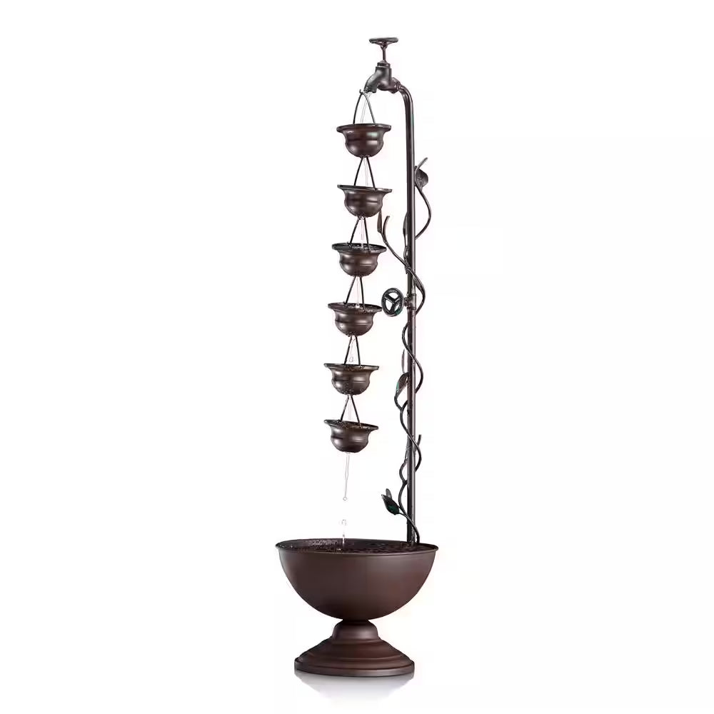38 In. Tall Indoor/Outdoor Hanging 6-Cup Tiered Floor Water Fountain, Bronze