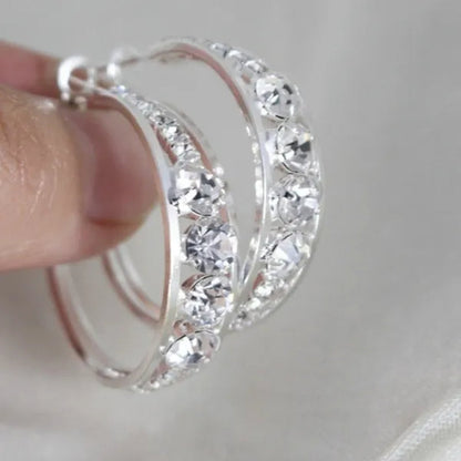 Women's Fashion Exquisite Rhinestone Oval Drop 925 Sterling Silver Earrings for Women Natural Diamond Wedding Engagement Party Banquet Hoop Earring Birthday Anniversary Gift