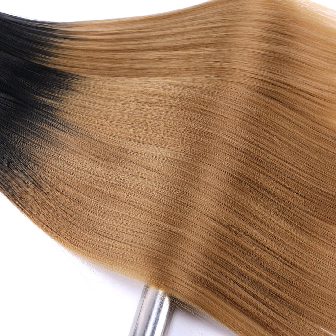 Silky Straight Hair Extensions Synthetic Hair Weave 3 Bundles Two Tone Ombre Black to Golden Color T1/27 (16" 18" 20")