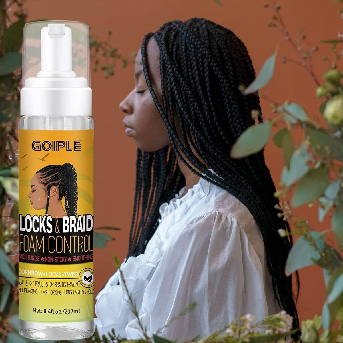 Braid Foam for Braids, Twists, Locs - No Flake Extra Hold & High Shine - Lightweight Mousse Moisturizes & Styles Hair - 8Fl Oz
