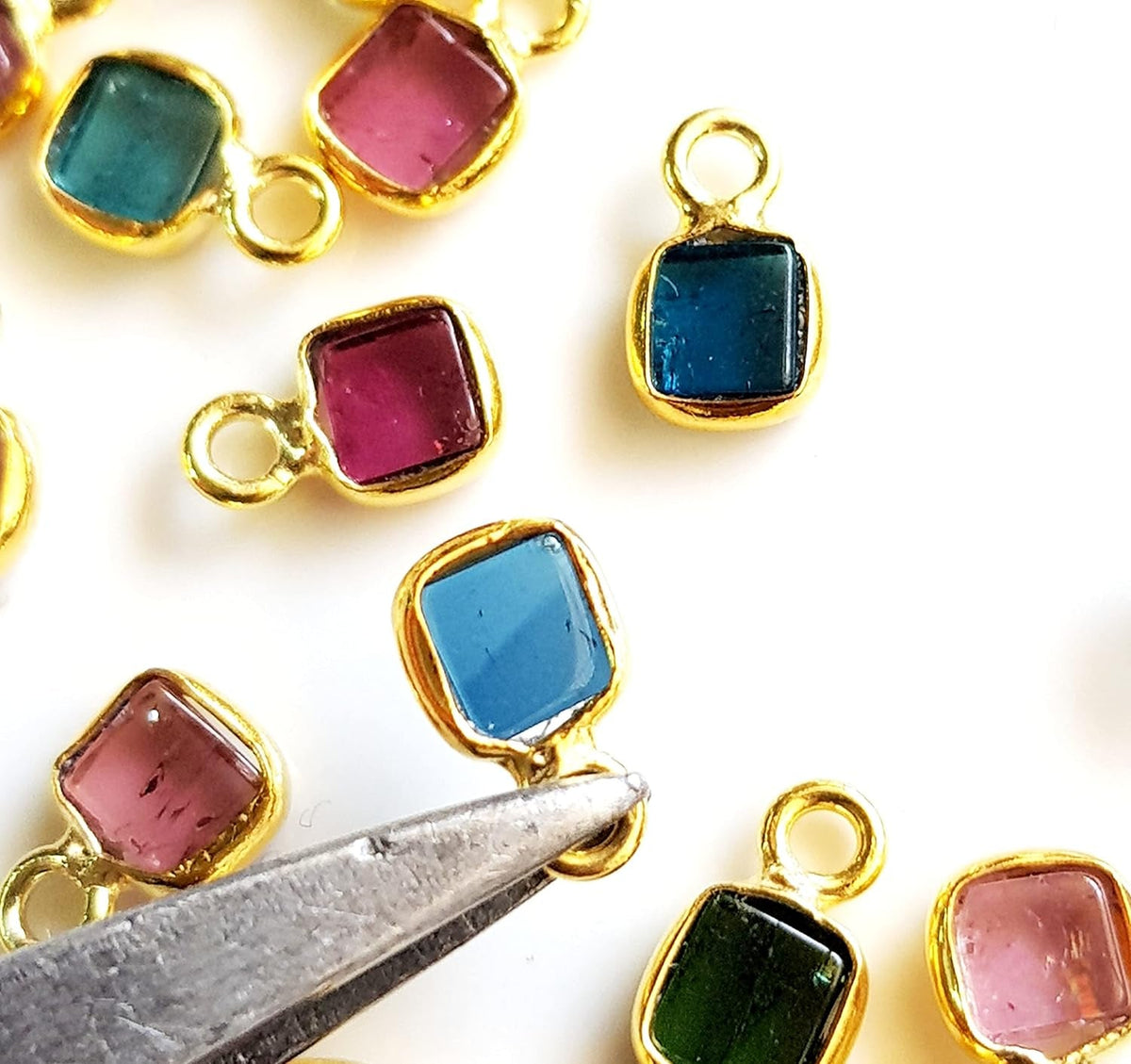 Multi Tourmaline Gemstone Charms | Single Looped Charms for Jewelry Making 925 Silver Gold Plated5 Pieces Size - 3.5X3.5-4X4 MM [CN-26]
