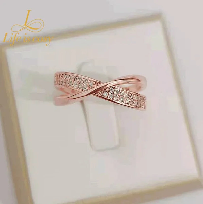 Fashion Micro Magnetic Slimming Ring 925 Sterling Silver White Sapphire Cross Rose Gold Ring Diamond Ring Women's Fat Burning Magnetic Therapy Weight Loss Jewelry