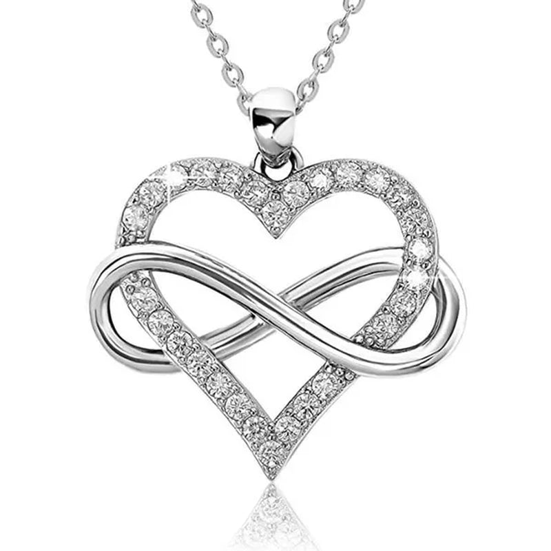Bridal Romantic Wedding Necklace Cubic Zirconia Infinity Heart Necklace for Women Valentine's Day Gift