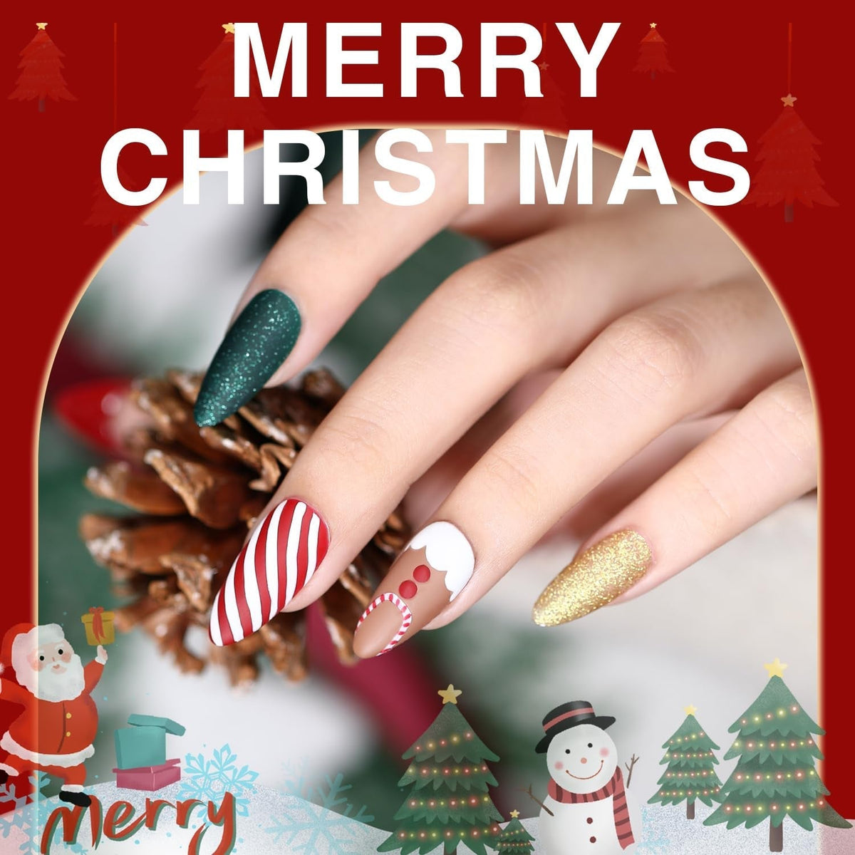Christmas Day Gel Nail Polish Set - 10 Colors Gel Polish Set Red White Green Gold Silver Glitter Sparkle Gel Nail Kit Soak off Nail Art Manicure DIY Gifts for Women Classic