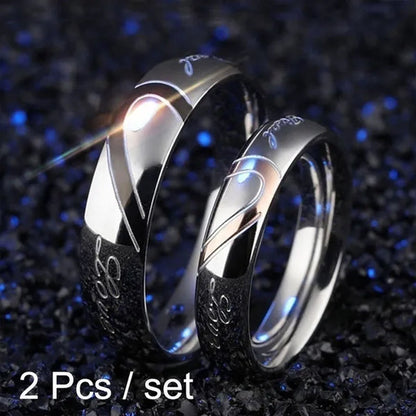 2 pcs / set . Heart of love couple titanium steel wedding rings for women fashion jewelry woman accessories silver ring women for man
