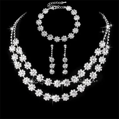 Women's Jewelry Set Rhinestone Crystal Bride Statement Choker Necklace Tiara Crown Link Bangle Bracelet Teardrop Dangle Earrings Set for Wedding Party Silver Plated White Crystal Necklace Earrings Bracelet
