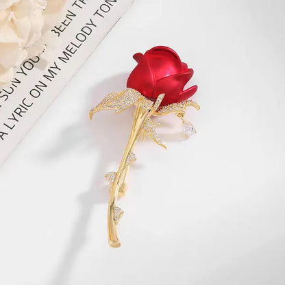 Fashion Diamond Inlaid Rose Brooch Temperament Elegant Flower Tassel Brooch Clothing Accessories Pin Clothing Brooch