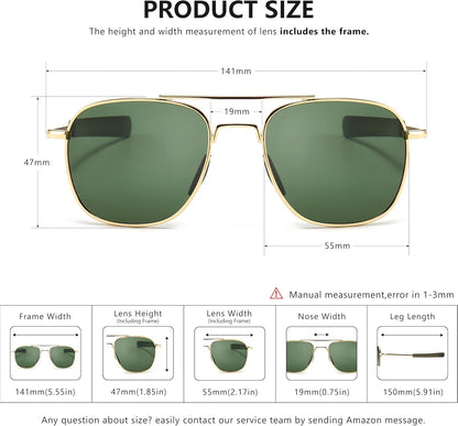 Men'S Military Style Polarized Pilot Aviator Sunglasses Bayonet Temples