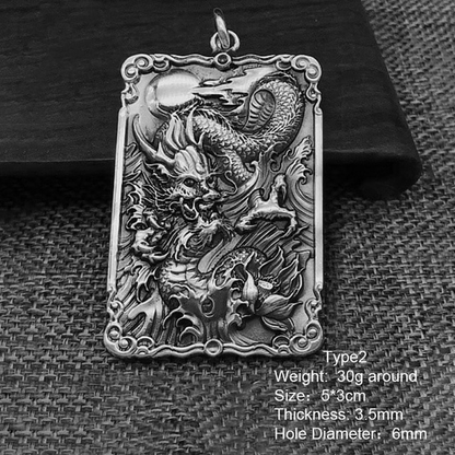 Sterling Silver 990 Vintage Auspicious Clouds Square Pendant for Men Carved