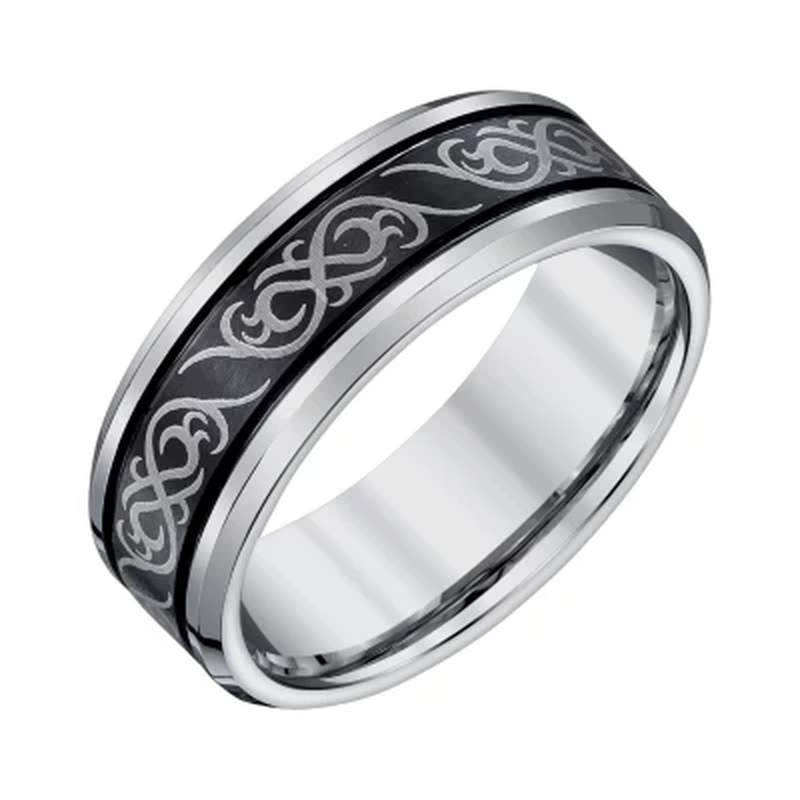 Men'S 9Mm Black and Grey Tungsten Band