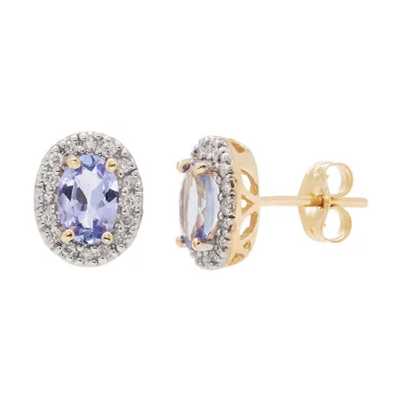 Genuine Tanzanite and 0.16 CT. T.W. Diamond Earrings in 14K Gold