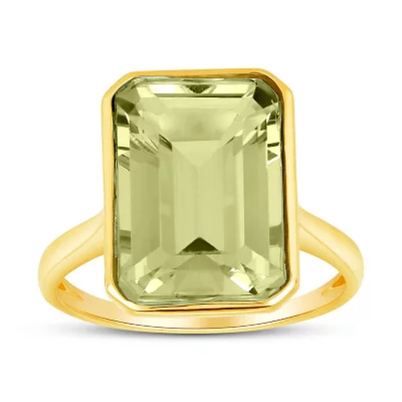 Prasiolite Emerald Shaped Ring in 14 Karat Yellow Gold