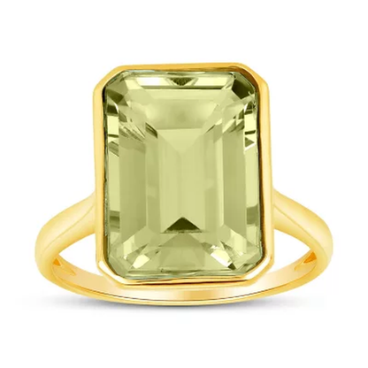 Prasiolite Emerald Shaped Ring in 14 Karat Yellow Gold