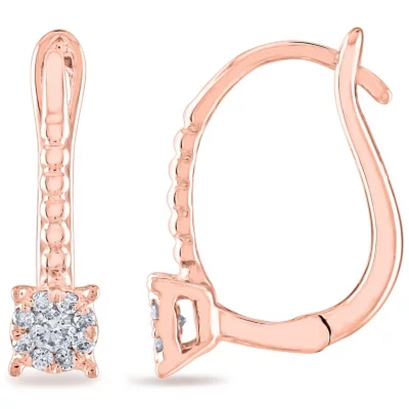 0.15 CT. T.W. Halo Frame round Diamond Leverback Drop Earrings in 14K Gold