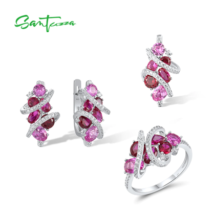 Jewelry Set for Women 925 Sterling Silver Lab Created Pink Sapphire Ruby Pendant