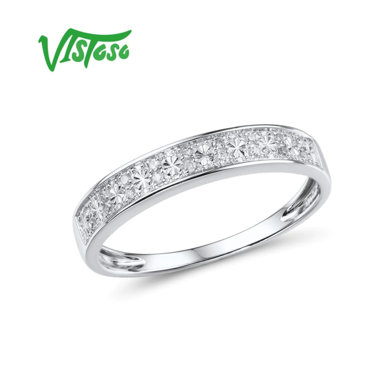 Gold Rings for Women Genuine 9K 375 White Gold Ring Sparkling Diamond Promise
