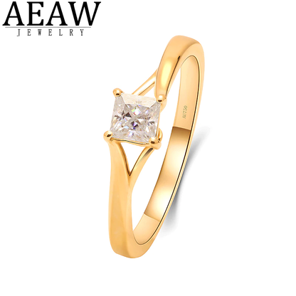 Real 10K Yellow Gold 4Mm Moissanite Princess Cut Engagement Ring