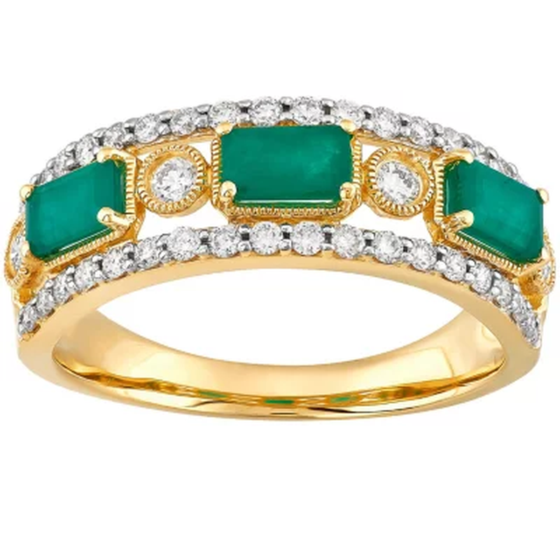 Emerald and 0.50 CT. T.W. Diamond Ring in 14K Yellow Gold