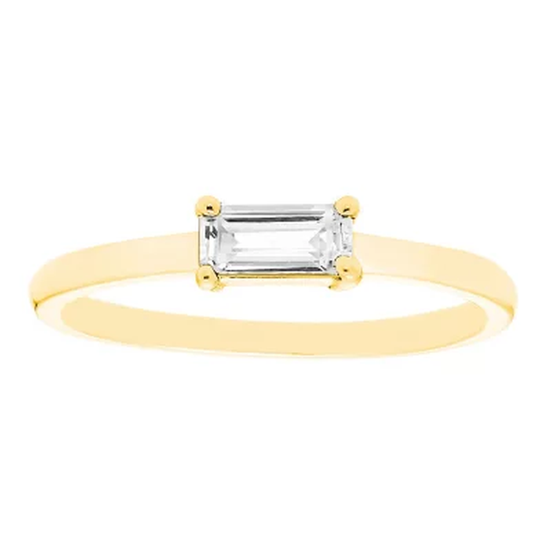 Lab White Sapphire Baguette Ring in 14K Gold