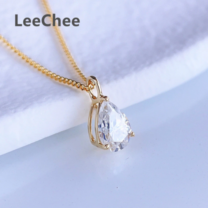 18K Yellow Gold Pendant 0.8CT Real Moissanite Necklace 5*7MM VVS Lab Diamond