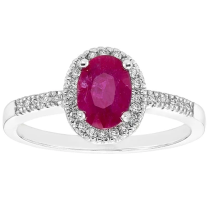 Genuine Ruby and 0.15 CT. T.W. Diamond Ring in 14K Gold