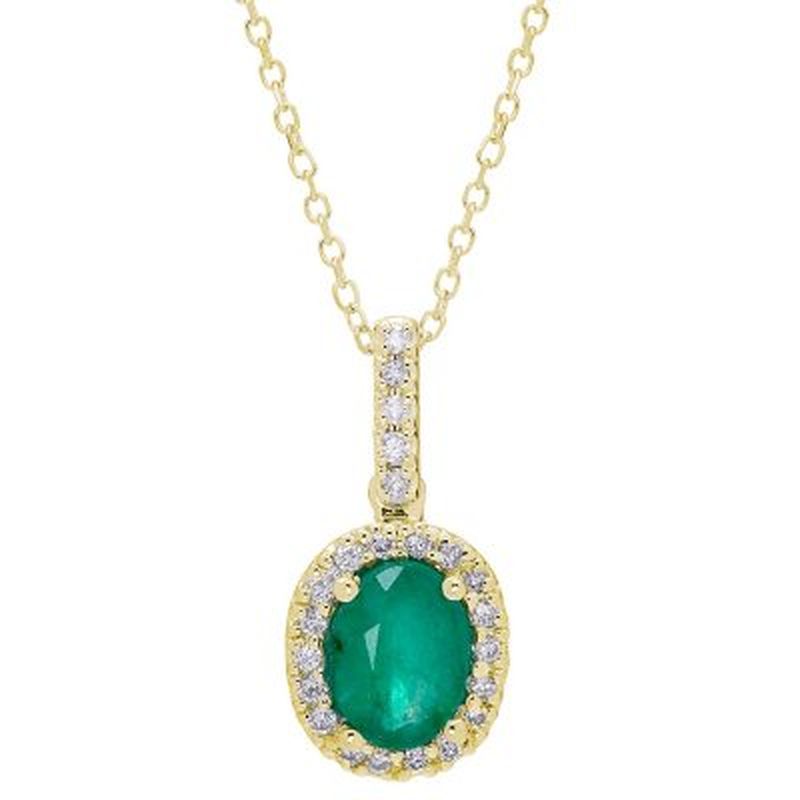 Genuine Emerald and 0.11 CT. T.W. Diamond Pendant in 14K Gold