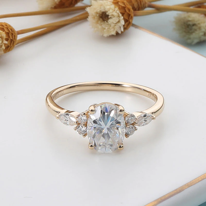 Solid 14K 585 Yellow Gold Ring 6*8Mm 1.5CTW Oval Moissanite Engagement Ring
