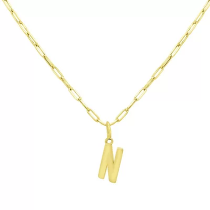 14K Yellow Gold Initial Pendant on Paperclip Chain, 16-18 In.