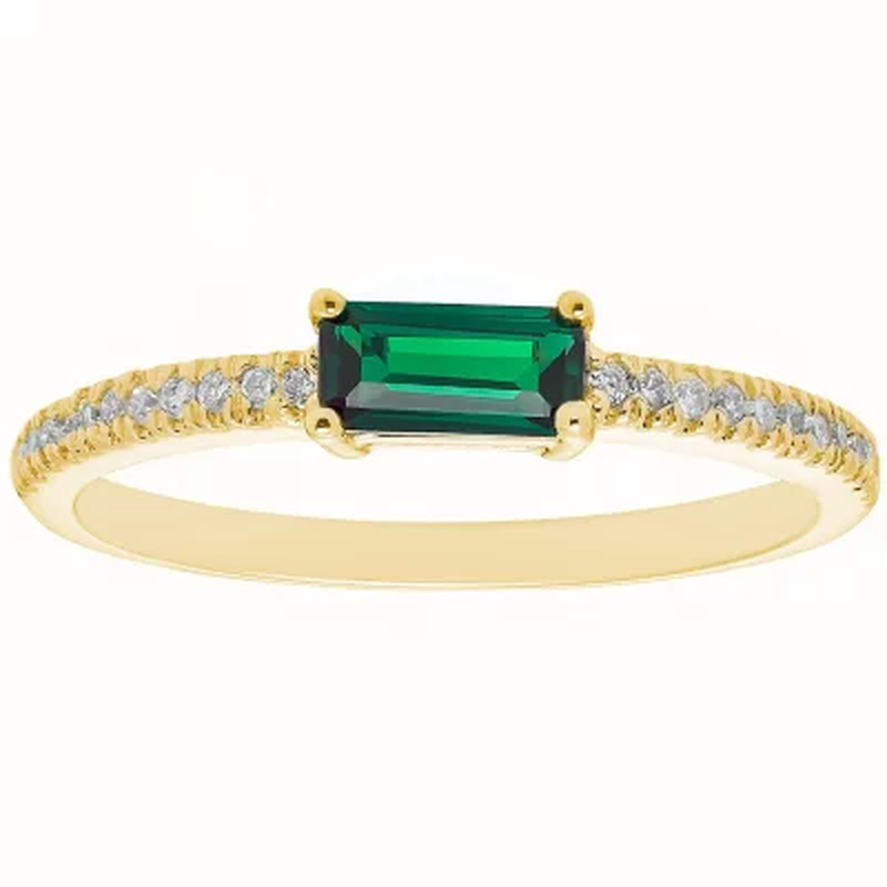 Lab Emerald and 0.10 CT. T.W. Diamond Ring in 14K Gold