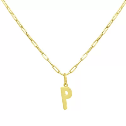14K Yellow Gold Initial Pendant on Paperclip Chain, 16-18 In.
