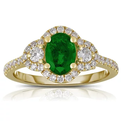 Oval Emerald Ring with Diamonds in 14K Yellow Gold