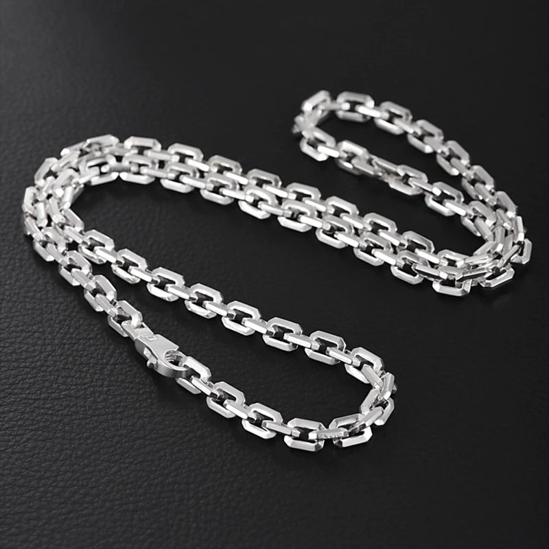 Real Silver 6Mm Fashion Horn Chain Necklace Man Male 925 Sterling Silver