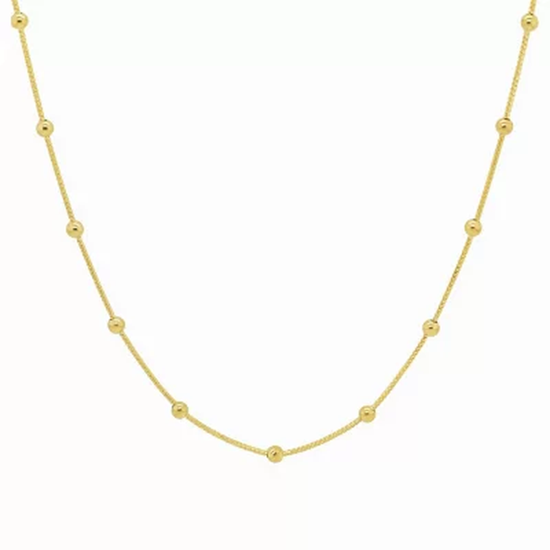 14K Yellow Gold Station Bead Necklace