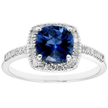 Lab Blue Sapphire and 0.18 CT. T.W. Diamond Ring in 14K Gold