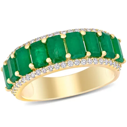Allura Emerald and 0.28 CT. T.W. Diamond 9-Stone Wedding Ring in 14K Yellow Gold