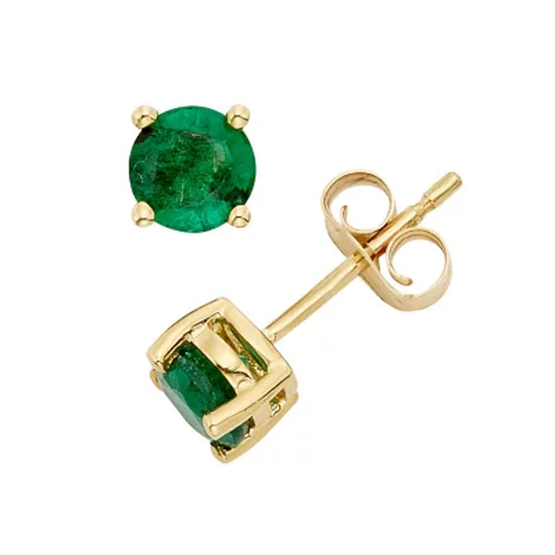 4.5Mm round Emerald Earrings in 14K Gold