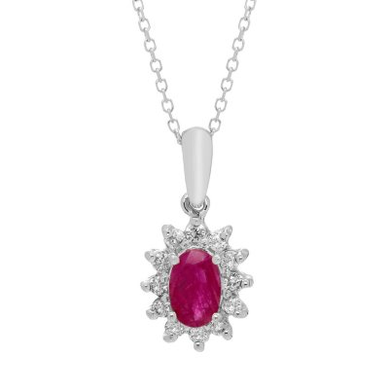 Genuine Ruby and 0.18 CT T.W. Diamond Pendant in 14K Gold