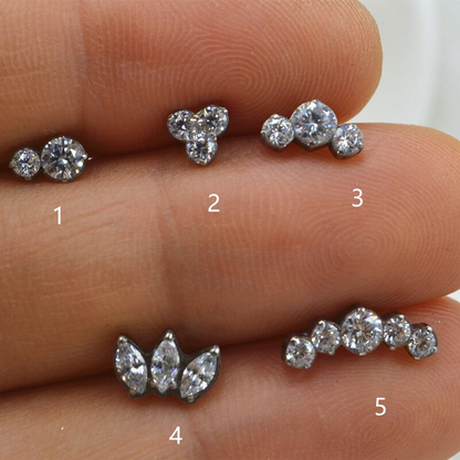 50Pcs Body Jewelry 16G Push in Lip Morne Nose Earrings Stud Crown CZ