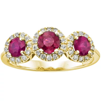 3 Stone Genuine Ruby and 0.19CT. T.W. Diamond Ring in 14K Gold