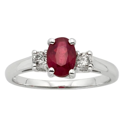 Three Stone Ruby Ring with 0.20 CT. T.W. Diamond Set in 14K Gold