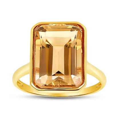 Citrine Emerald Shaped Ring in 14 Karat Yellow Gold